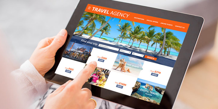 Travel agency's webpage on tablet computer | website elements